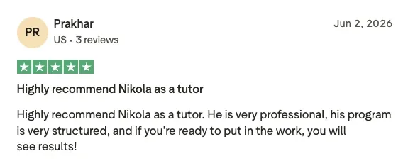 Prakhar recommends Nikola as professional with a structured programme that gets results